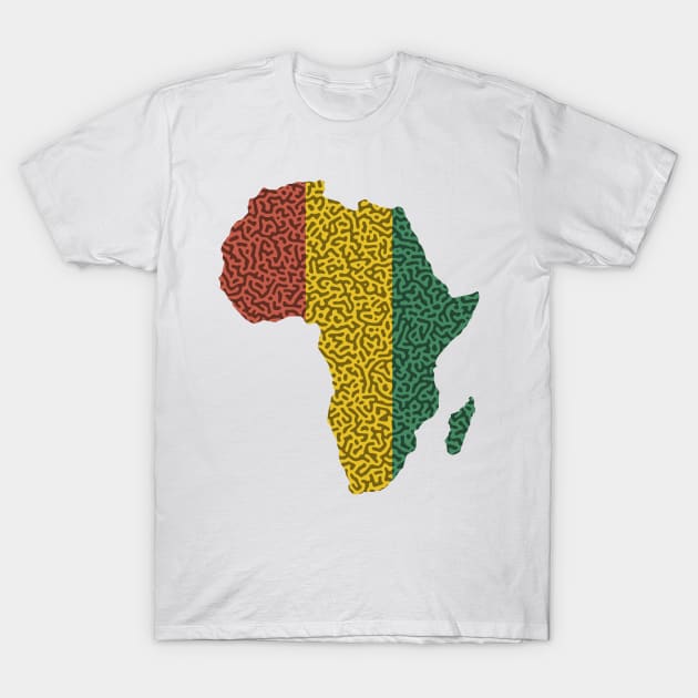 Africa Map Turing Pattern (Rasta Colours) T-Shirt by John Uttley